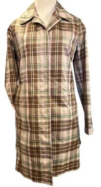 Vtg 00s GAP Plaid Lightweight Jacket Coat Size S Brown Pink Green Tartan Preppy